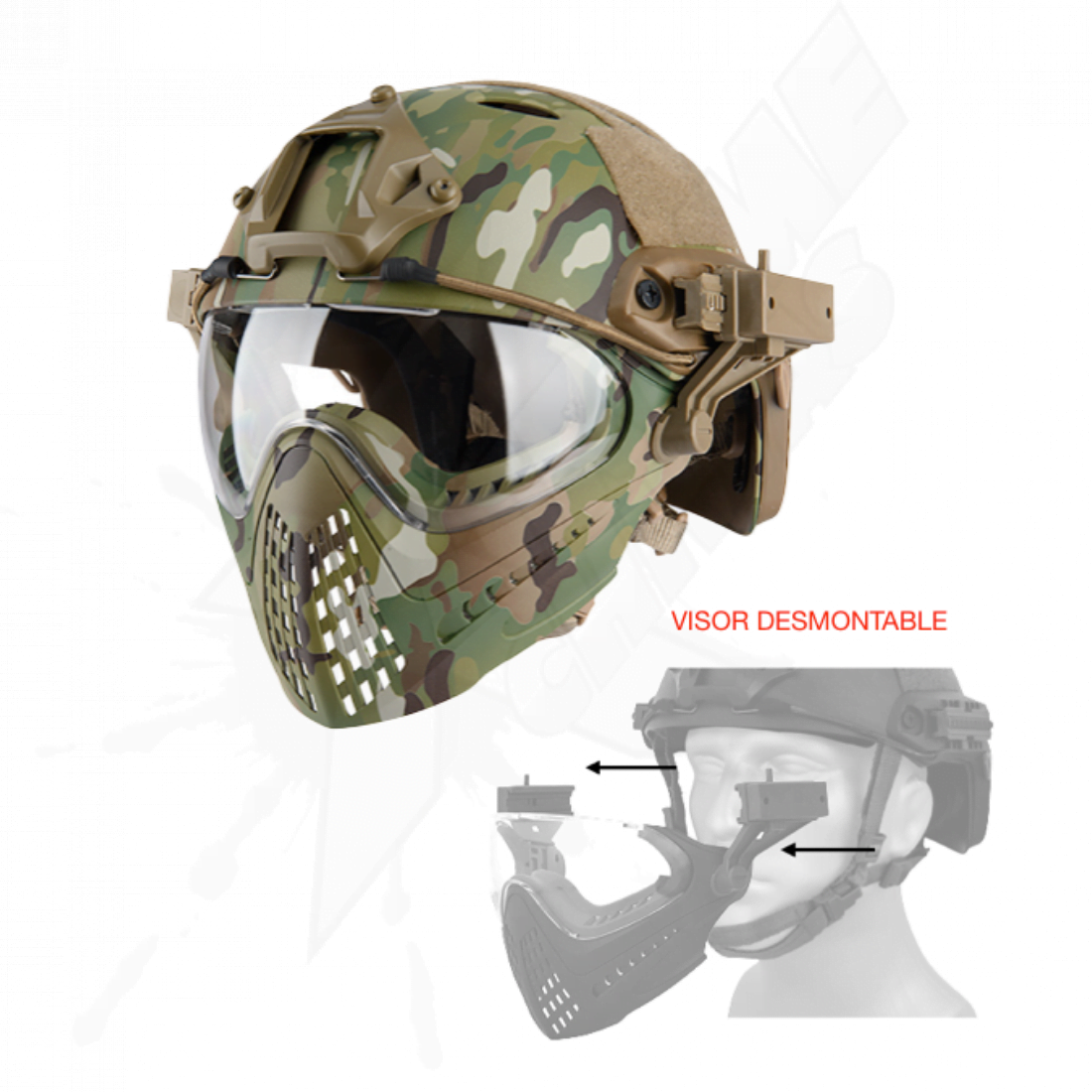 Detachable Full Face Tactical Helmet with Multicam Camo Face Shield - Image 5