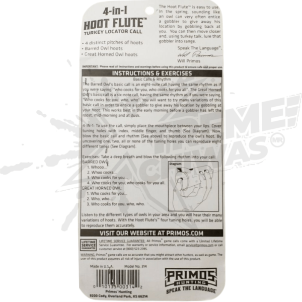 Reclamo Llamado Primos Hunting Hoot Flute - Image 3