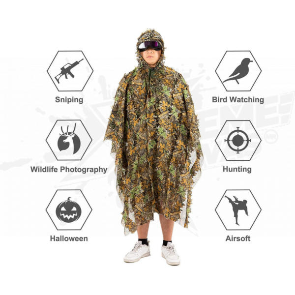 Traje Camuflaje Poncho Ghillie Hojas 3D Para Cacería - Image 3