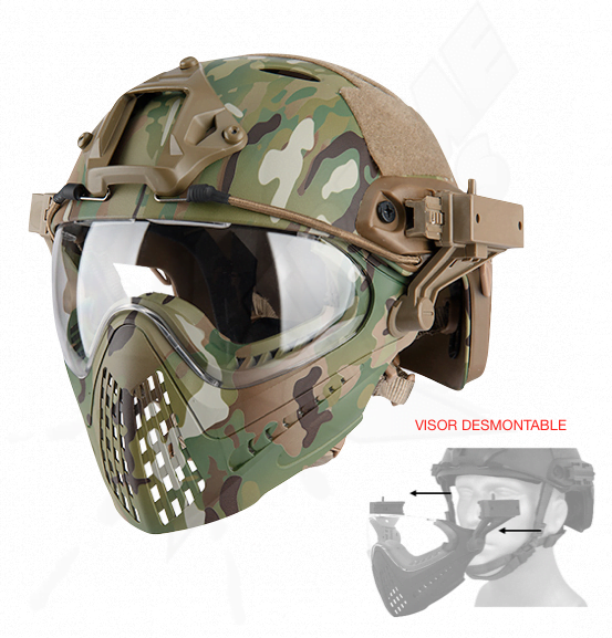 Detachable Full Face Tactical Helmet with Multicam Camo Face Shield
