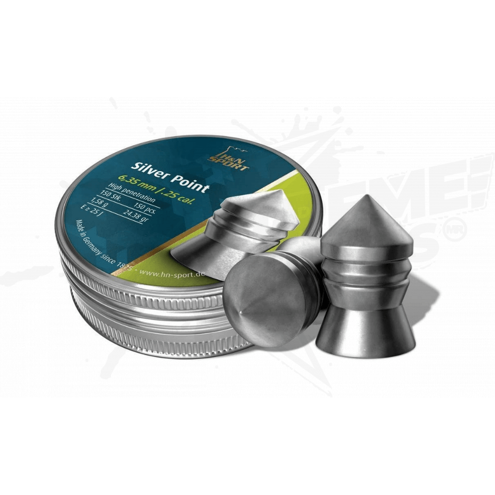Pellets Ammunition H&N Silver Point 24.38gr 150pz .25 (6.35mm)