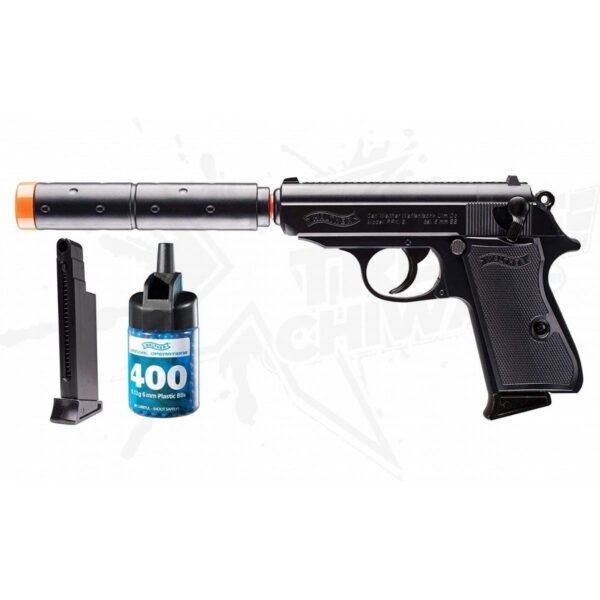 Pistola Airsoft Walther PPKS Con Silenciador Resorte Bbs 6mm