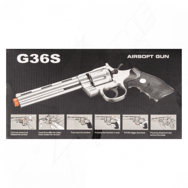 Pistola Airsoft Revolver G36S Resorte Silver Bbs 6mm - Image 4
