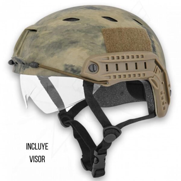 Casco Tactico con Visor Lancer Tactical Correa Ajustable Verde Camo