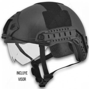 Casco Tactico Con Visor Correa Ajustable Negro