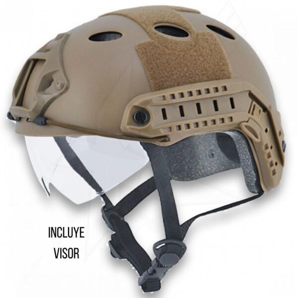 Casco Tactico Con Visor Correa Ajustable Arena
