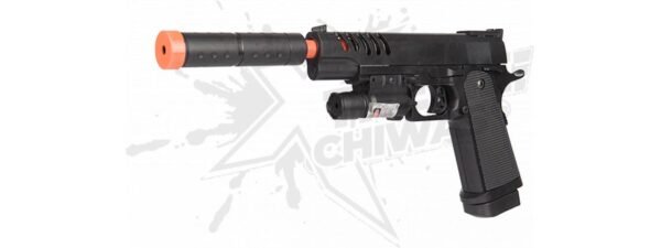 Paquete Pistola Resorte (BK) w/ SILENCER, LASER Bbs 6mm - Image 5