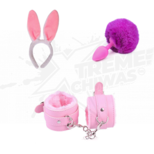 Kit Orejitas Conejo Plug Anal Esposas Mano-Tobillo