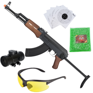Lancer Tactical AK47 Airsoft AEG Rifle Black/Wood 6mm Bundle