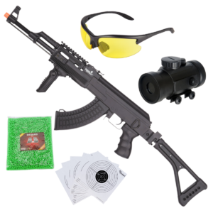 Lancer Tactical Folding Stock AK47 Airsoft FullAuto 6mm Black Package