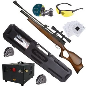Beeman Commander .22 PCP Air Rifle Case, Scope, Pellets, Lenses, Compressor