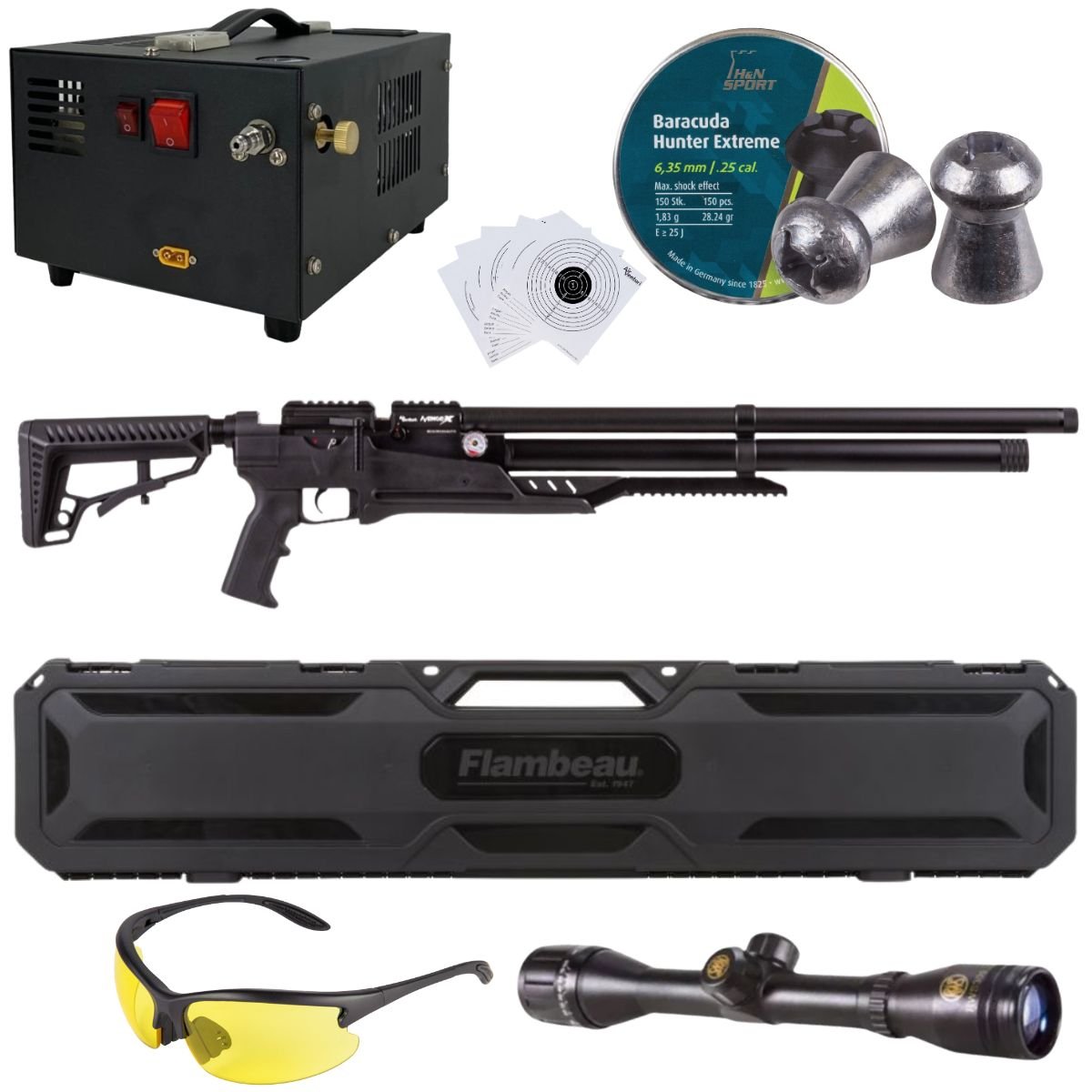 Rifle Air Venturi Avenge-x Tactical PCP .25 (6.35mm) TUBE 210cc Kit with compressor, pellets, scope, lenses, case, targets. - Image 2