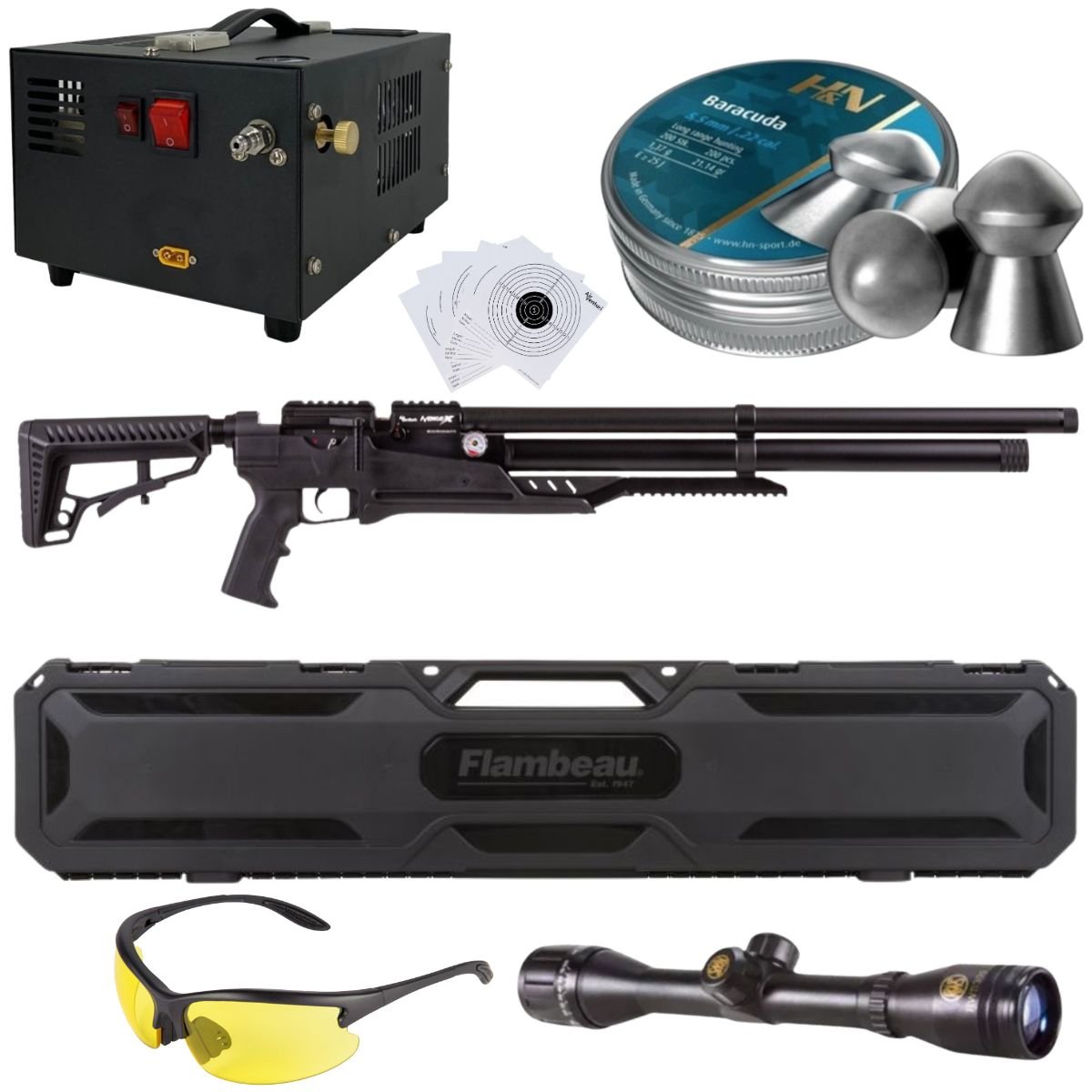 Avenge-X Tactical PCP .22 (5.5mm) 210cc Air Venturi Tube Rifle Kit w/Compressor, Pellets, Scope, Lenses, Case - Image 2