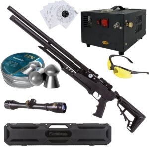 Avenge-X Tactical PCP .22 (5.5mm) 210cc Air Venturi Tube Rifle Kit w/Compressor, Pellets, Scope, Lenses, Case