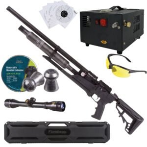 Rifle Air Venturi Avenge-X Tactical PCP .25 (6.35mm) BOTTLE 400cc Kit C/Compressor, pellets, scope, lenses, case, targets.