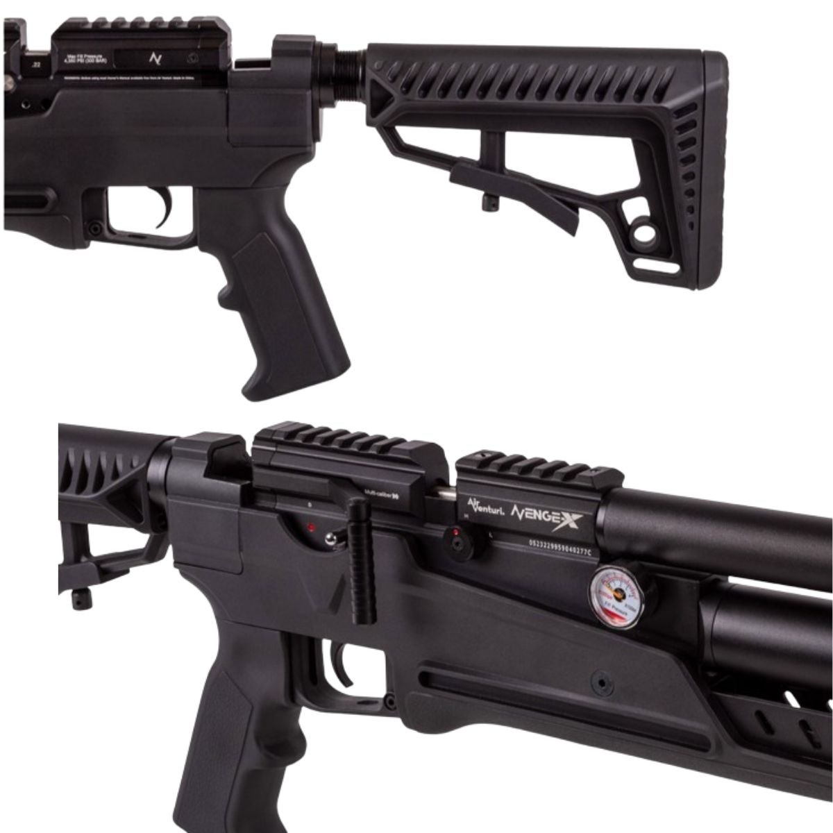 Rifle Air Venturi Avenge-X Tactical PCP .25 (6.35mm) BOTTLE 400cc Kit C/Compressor, pellets, scope, lenses, case, targets. - Image 3