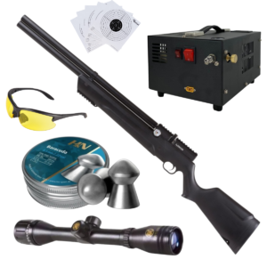 Avenger PCP Air Venturi Rifle Cal .22 Polymer Kit w/Compressor, Pellets, Sight, Lenses, Targets