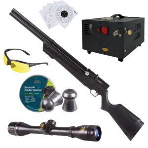 Avenger PCP Air Venturi Rifle Cal .25 Polymer Kit w/Compressor, Pellets, Sight, Lenses, Targets