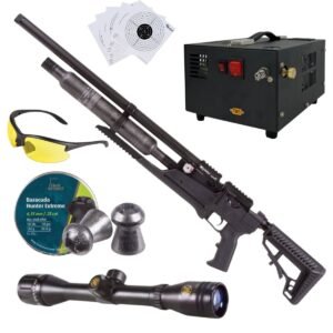 Rifle Air Venturi Avenge-X Tactical PCP .25 (6.35mm) BOTTLE 400cc Kit C/Compressor, pellets, scope, lenses, targets.