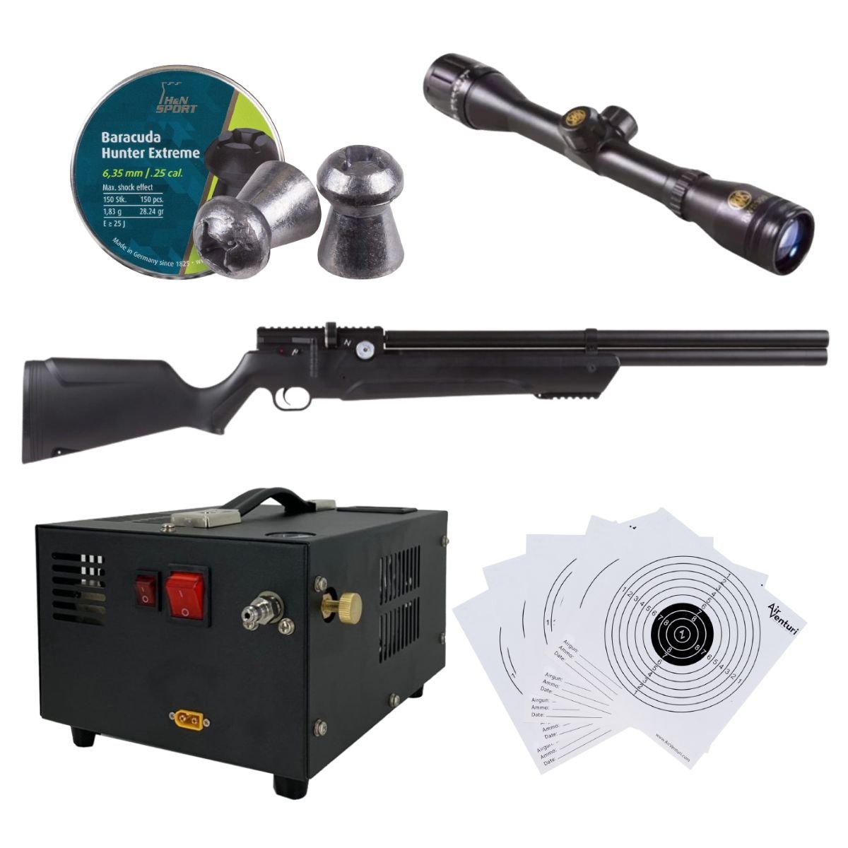 Avenger PCP Air Venturi Rifle Cal .25 Polymer Kit W/Compressor, Pellets, Sight, Targets. - Image 2