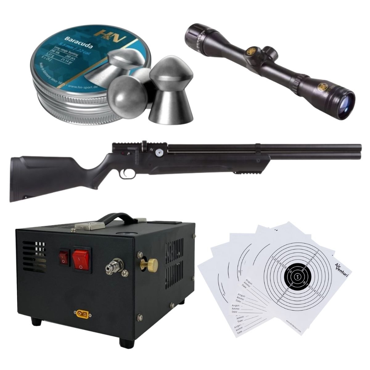 Avenger PCP Air Venturi Rifle Cal .22 Polymer Kit W/Compressor, Pellets, Sight, Targets. - Image 2