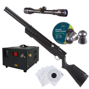 Avenger PCP Air Venturi Rifle Cal .25 Polymer Kit W/Compressor, Pellets, Sight, Targets.