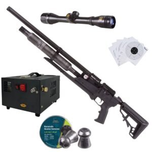 Rifle Air Venturi Avenge-X Tactical PCP .25 (6.35mm) BOTTLE 400cc Kit C/Compressor, pellets, scope, targets.