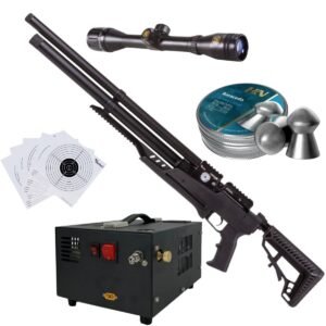 Rifle Air Venturi Avenge-X Tactical PCP .22 (5.5mm) TUBE 210cc Kit C/Compressor, pellets, scope, targets.