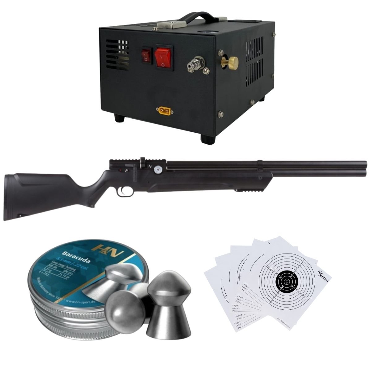 Avenger PCP Air Venturi Rifle Cal .22 Polymer Kit W/Compressor, Pellets, Targets. - Image 2