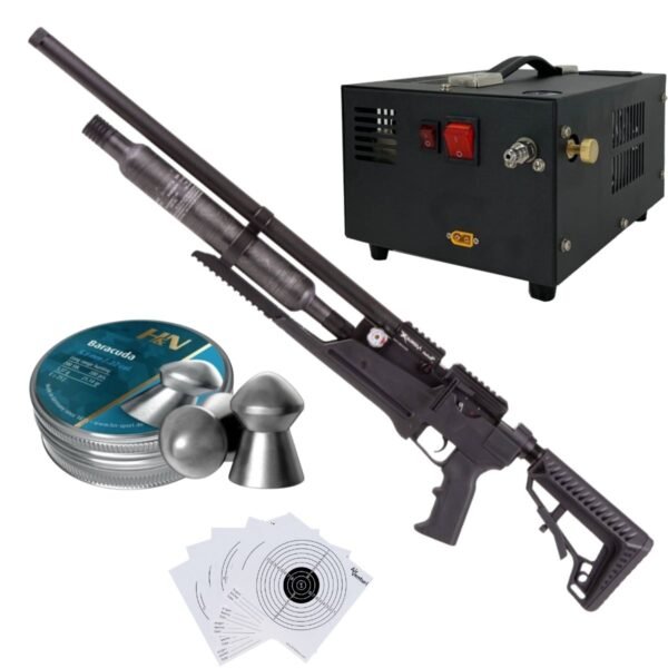 Rifle Air Venturi Avenge-X Tactical PCP .22 (5.5mm) BOTTLE 400cc Kit C/Compressor, pellets, targets.