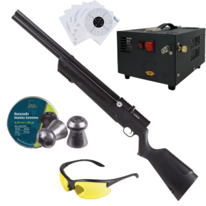 Avenger PCP Air Venturi Rifle Cal .25 Polymer Kit W/Compressor, Pellets, Lenses, Targets.