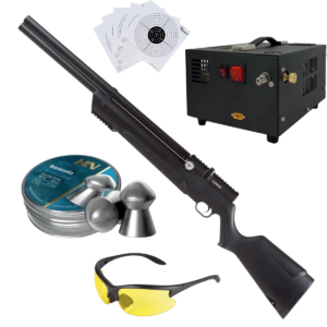 Avenger PCP Air Venturi Rifle Cal .22 Polymer Kit W/Compressor, Pellets, Lenses, Targets.