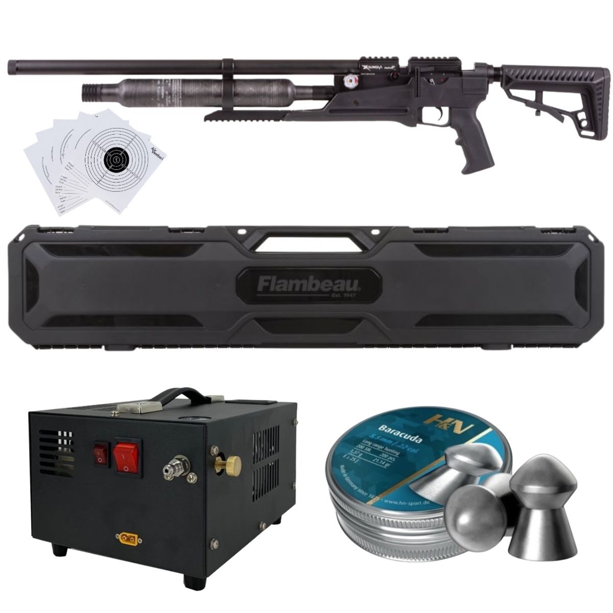 Rifle Air Venturi Avenge-X Tactical PCP .22 (5.5mm) BOTTLE 400cc Kit C/Compressor, case, pellets, targets. - Image 2