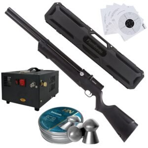 Avenger PCP Air Venturi Rifle Cal .22 Polymer Kit W/Compressor, Pellets, Case, Targets.