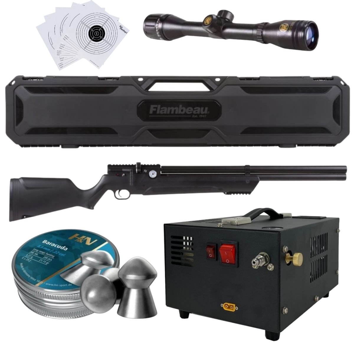 Avenger PCP Air Venturi Rifle Cal .22 Polymer Kit W/Compressor, Pellets, Case, Sight, Targets. - Image 2