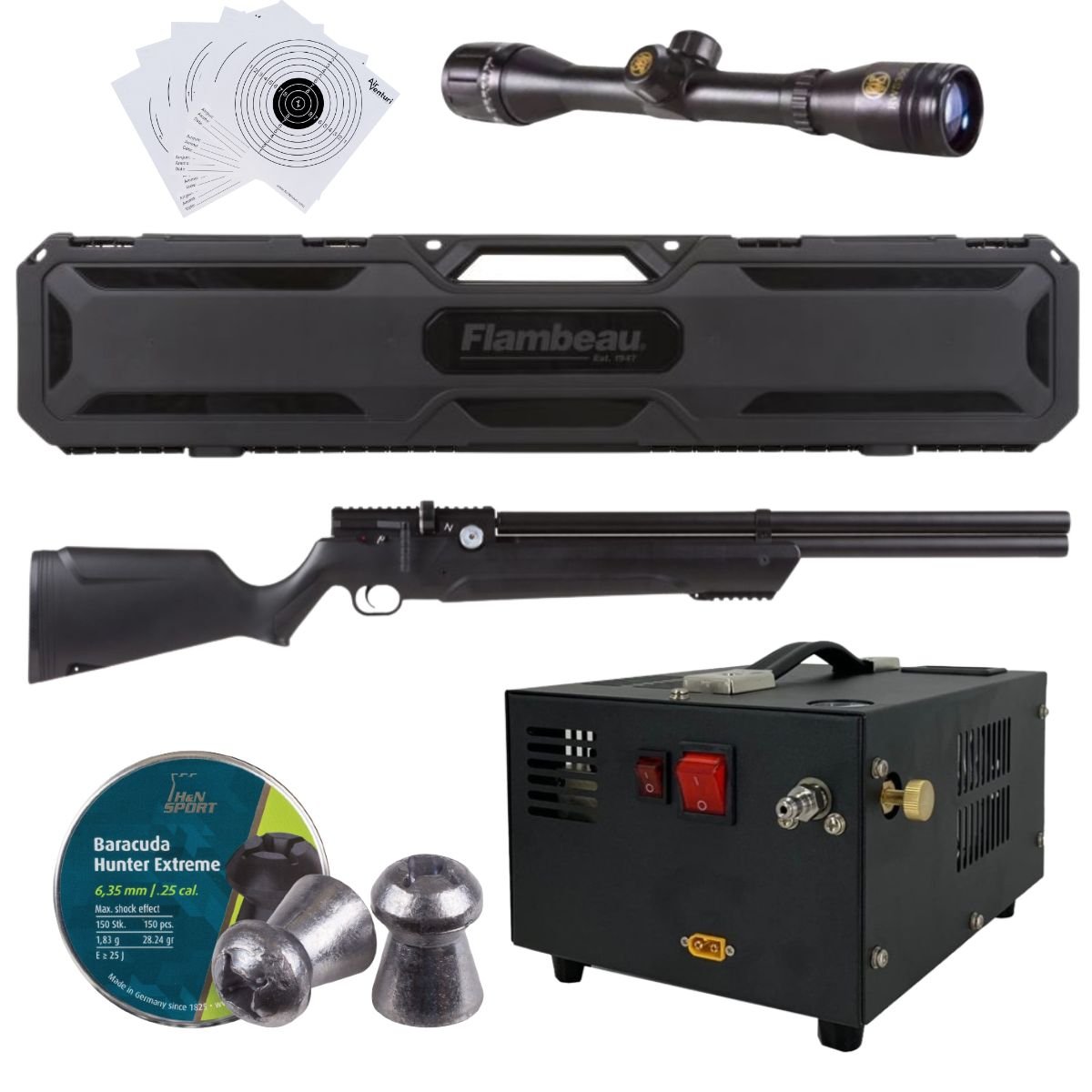 Avenger PCP Air Venturi Rifle Cal .25 Polymer Kit W/Compressor, Pellets, Case, Sight, Targets. - Image 2