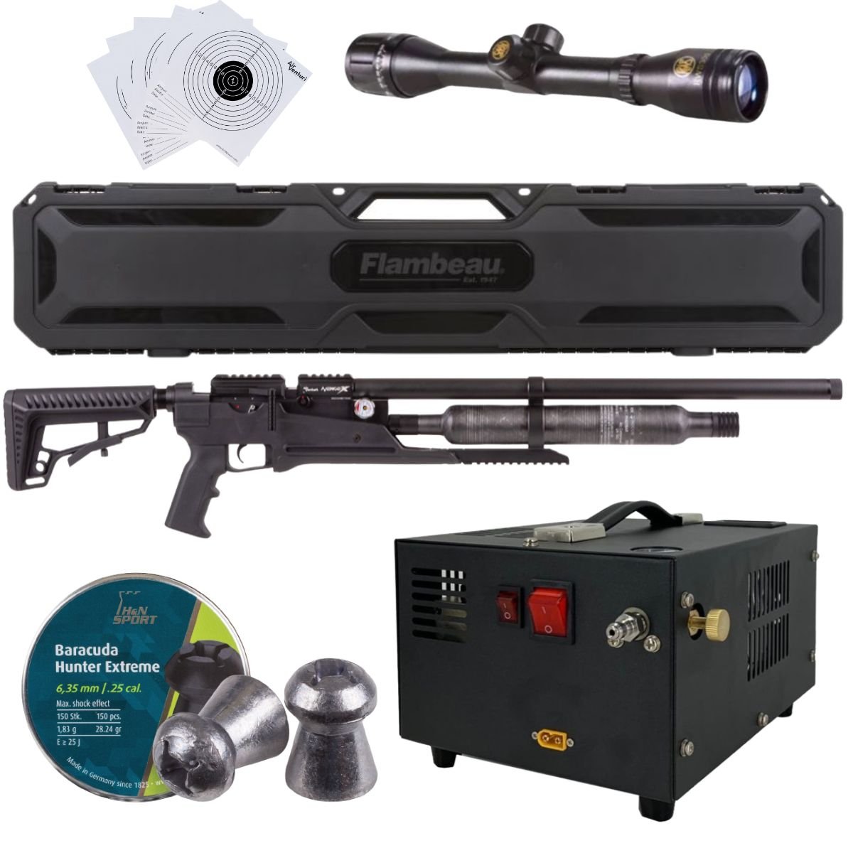Rifle Air Venturi Avenge-x Tactical PCP .25 (6.35mm) TUBE 210cc Kit with compressor, scope, case, targets. - Image 3