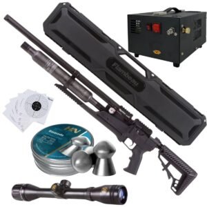 Rifle Air Venturi Avenge-X Tactical PCP .22 (5.5mm) BOTTLE 400cc Kit C/Compressor, pellets, scope, case, targets.