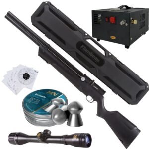 Avenger PCP Air Venturi Rifle Cal .22 Polymer Kit W/Compressor, Pellets, Case, Sight, Targets.