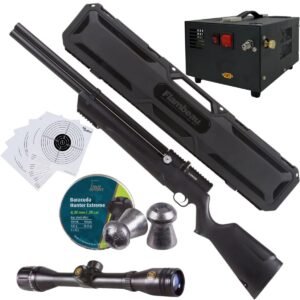 Avenger PCP Air Venturi Rifle Cal .25 Polymer Kit W/Compressor, Pellets, Case, Sight, Targets.