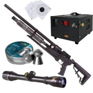 Rifle Air Venturi Avenge-X Tactical PCP .22 (5.5mm) BOTTLE 400cc Kit C/Compressor, pellets, scope, targets.