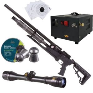 Rifle Air Venturi Avenge-X Tactical PCP .25 (6.35mm) BOTTLE 400cc Kit C/Compressor, pellets, scope, targets.
