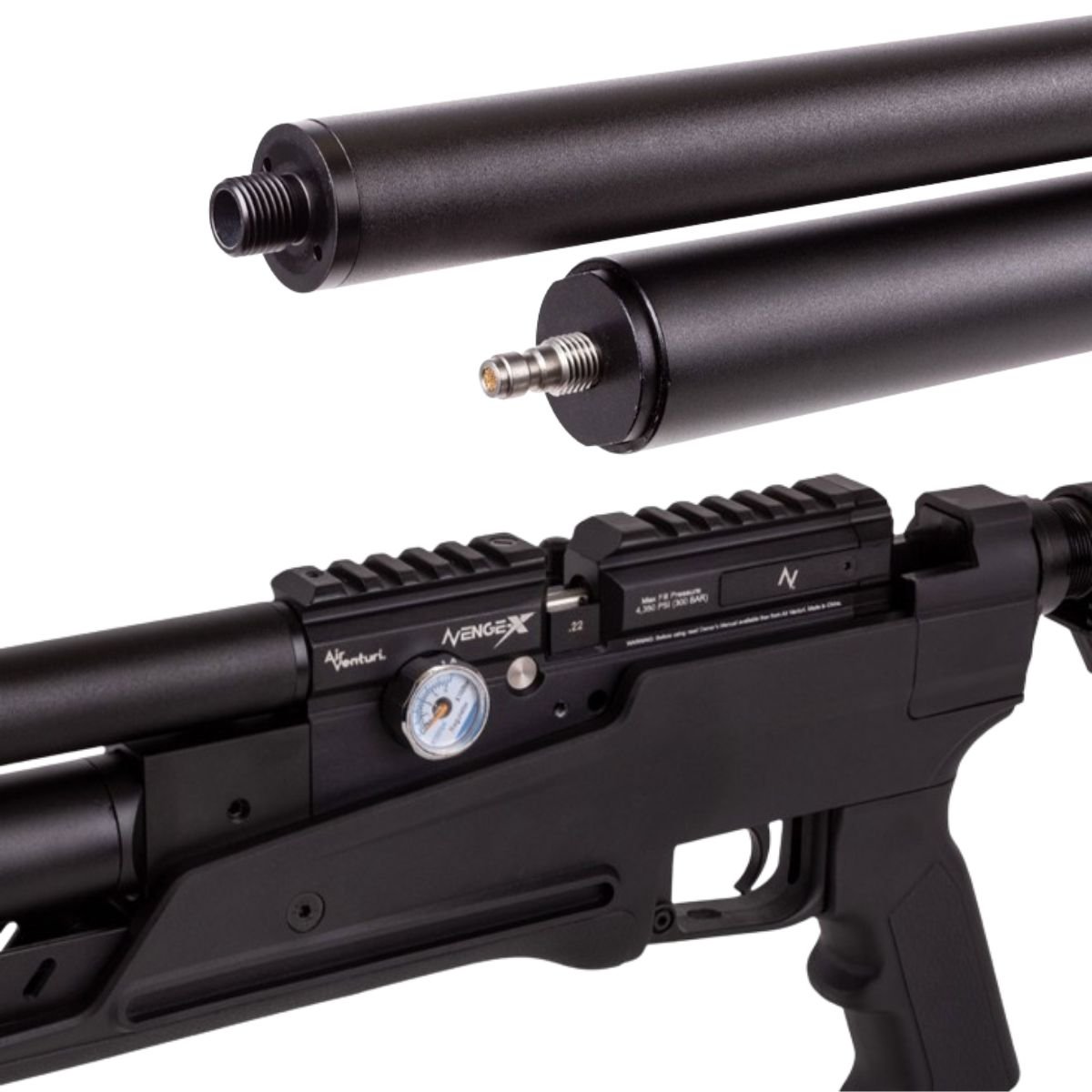 Rifle Air Venturi Avenge-x Tactical PCP .25 (6.35mm) TUBE 210cc Kit w/compressor, pellets, scope, lenses. - Image 5