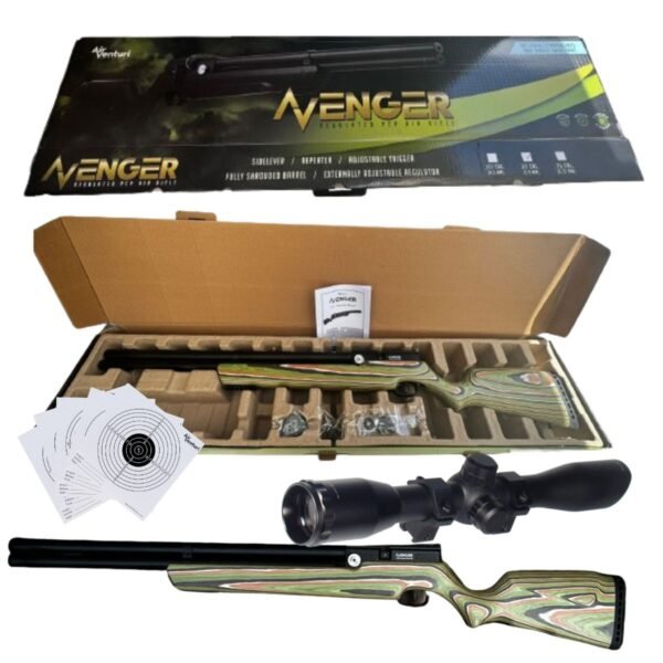 Rifle Pcp Avenger Cal .25 Culata Laminada Camuflaje Montaña Verde C/ Mira