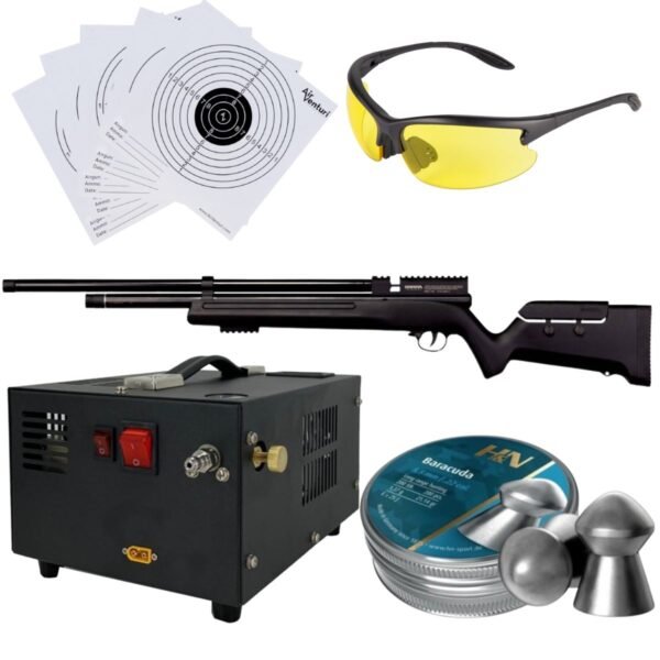 Rifle Barra Aire PCP .22 1100Z Compresor, Pellets, Lentes, Targets - Image 2