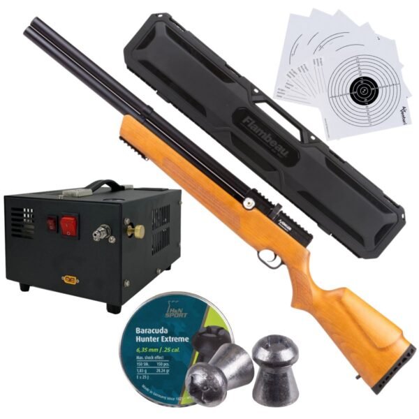 Rifle Air Venturi Avenger Madera Regulado PCP .25 Kit C/Compresor, Pellets, Lentes, Targets.