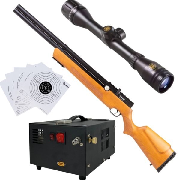 Rifle Air Venturi Avenger Madera Regulado PCP .22 Kit C/Compresor, Mira y Targets.