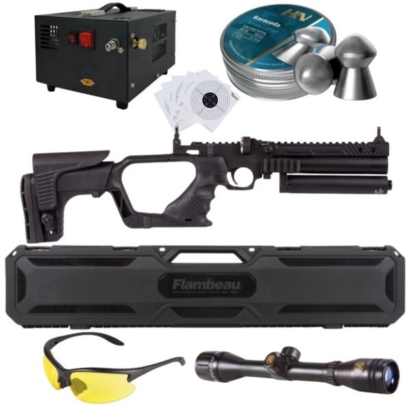 Pistola PCP .22 Convertible Hatsan Jet II C/Compresor, pellets, mira, lentes, estuche, targets. - Image 2