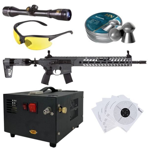 Rifle PCP Sig Sauer MCX Virtus .22 c/compresor, pellets, mira, lentes, targets. - Image 2