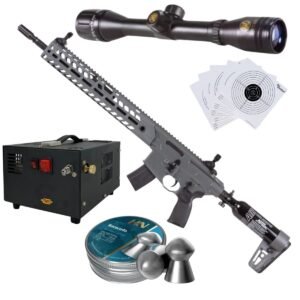 Rifle PCP Sig Sauer MCX Virtus .22 c/compresor, pellets, mira, targets.